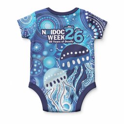 NAIDOC Deadly 50 Years Baby Onesie Jellyfish Aboriginal Culture Inspired Blue