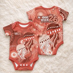 NAIDOC Deadly 50 Years Baby Onesie Jellyfish Aboriginal Culture Inspired Red