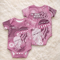 NAIDOC Deadly 50 Years Baby Onesie Jellyfish Aboriginal Culture Inspired Pink