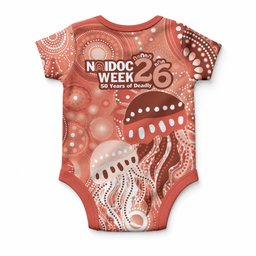 NAIDOC Deadly 50 Years Baby Onesie Jellyfish Aboriginal Culture Inspired Red