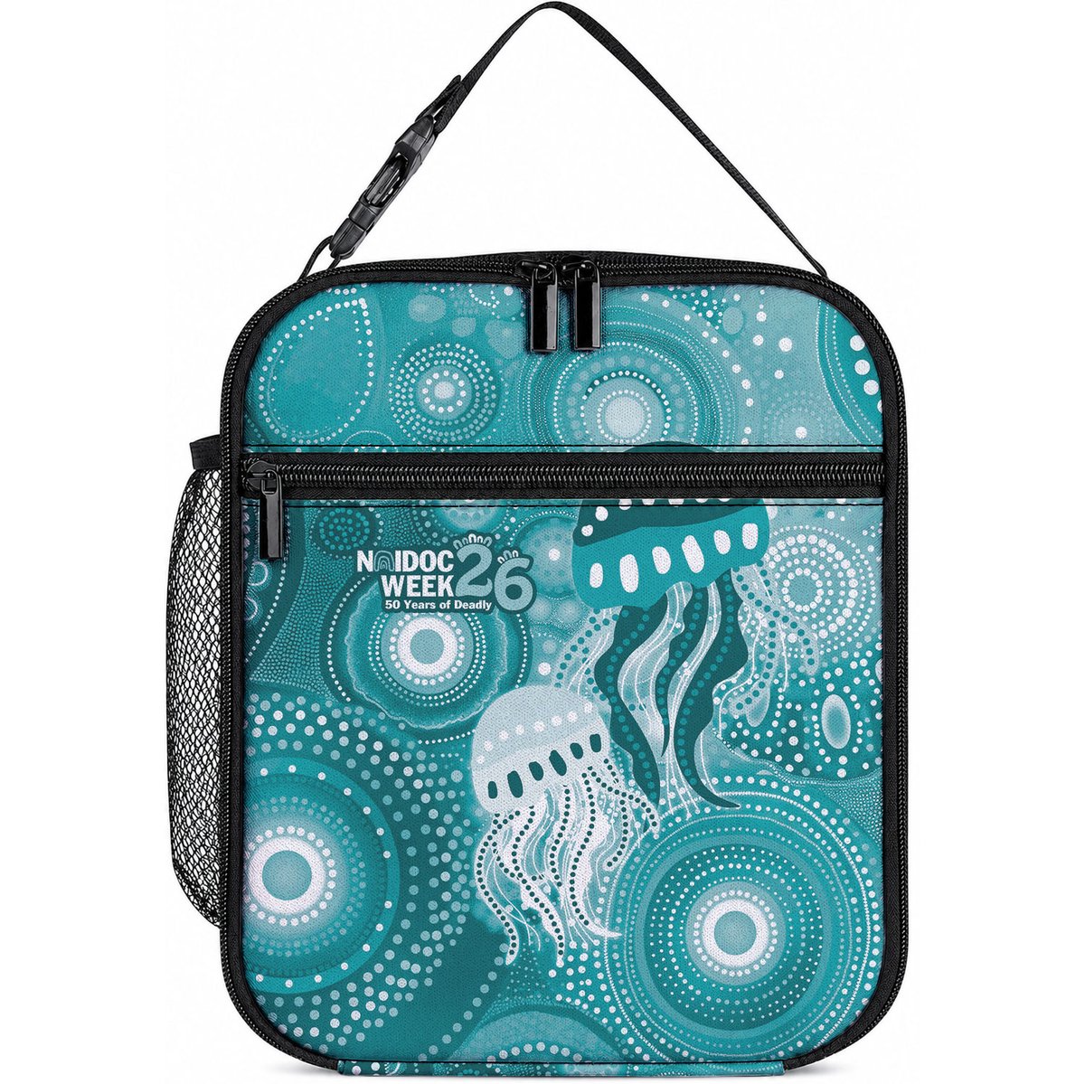 NAIDOC Deadly 50 Years Lunch Bag Jellyfish Aboriginal Culture Inspired Turquoise