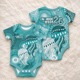 NAIDOC Deadly 50 Years Baby Onesie Jellyfish Aboriginal Culture Inspired Turquoise