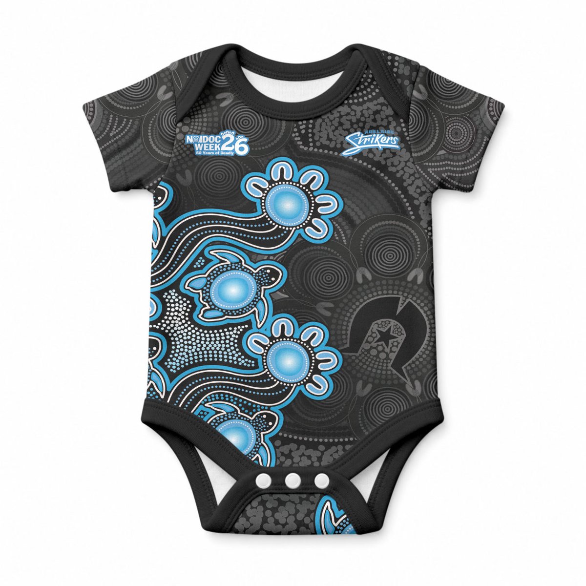 Personalised Adelaide Strikers NAIDOC Week 2026 Baby Onesie Sea Turtles Aboriginal Art