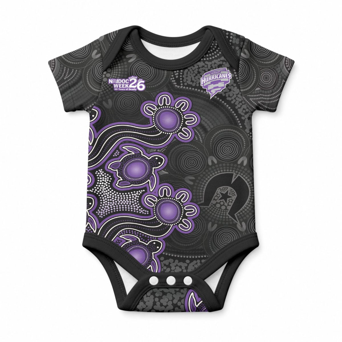 Personalised Hobart Hurricanes NAIDOC Week 2026 Baby Onesie Sea Turtles Aboriginal Art