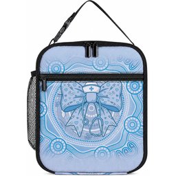 Aussie Nurse Lunch Bag Blue Stethoscope Coquette Bow Aboriginal Dot Art