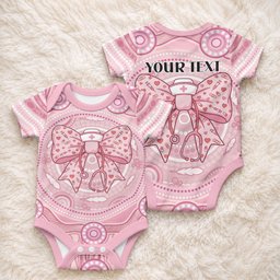 Aussie Nurse Personalised Baby Onesie Pink Stethoscope Coquette Bow Aboriginal Dot Art
