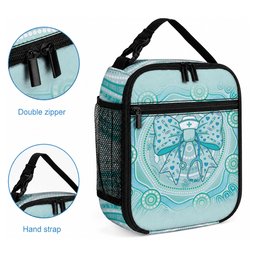 Aussie Nurse Lunch Bag Turquoise Stethoscope Coquette Bow Aboriginal Dot Art