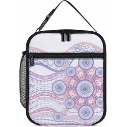 Australian Indigenous Aboriginal Art Lunch Bag Vivid Pastel Peach Purple
