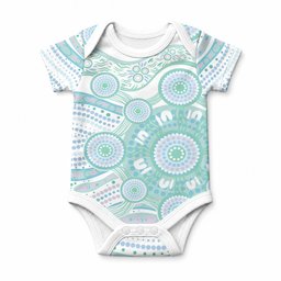 Australian Indigenous Aboriginal Art Baby Onesie Vivid Pastel Teal Green