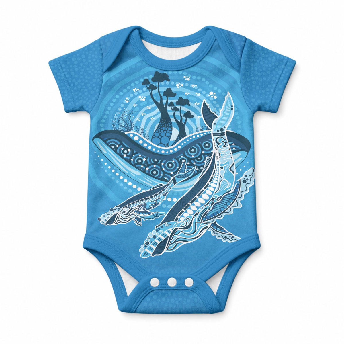 Aboriginal Ocean Whale Baby Onesie Dot Art Dreamtime Tree of Life