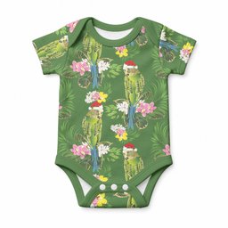 Aussie Santa Budgie Christmas Baby Onesie Green Parakeet Tropical Floral