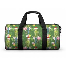 Aussie Santa Budgie Christmas Duffle Bag Green Parakeet Tropical Floral