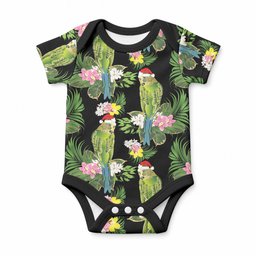 Aussie Santa Budgie Christmas Baby Onesie Black Parakeet Tropical Floral