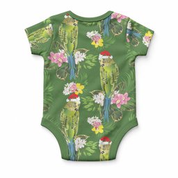Aussie Santa Budgie Christmas Baby Onesie Green Parakeet Tropical Floral