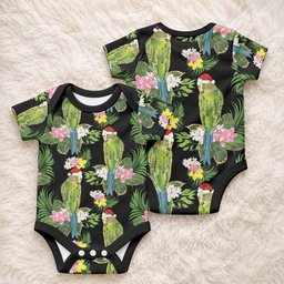 Aussie Santa Budgie Christmas Baby Onesie Black Parakeet Tropical Floral