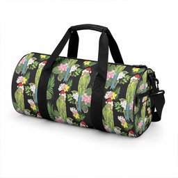 Aussie Santa Budgie Christmas Duffle Bag Black Parakeet Tropical Floral