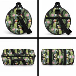 Aussie Santa Budgie Christmas Duffle Bag Black Parakeet Tropical Floral