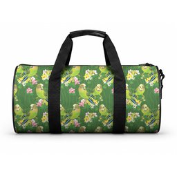 Australia Budgerigars Parakeets Duffle Bag Green And Yellow Bird Seamless Orchids Flowers