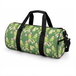 Australia Budgerigars Parakeets Duffle Bag Green And Yellow Bird Seamless Orchids Flowers