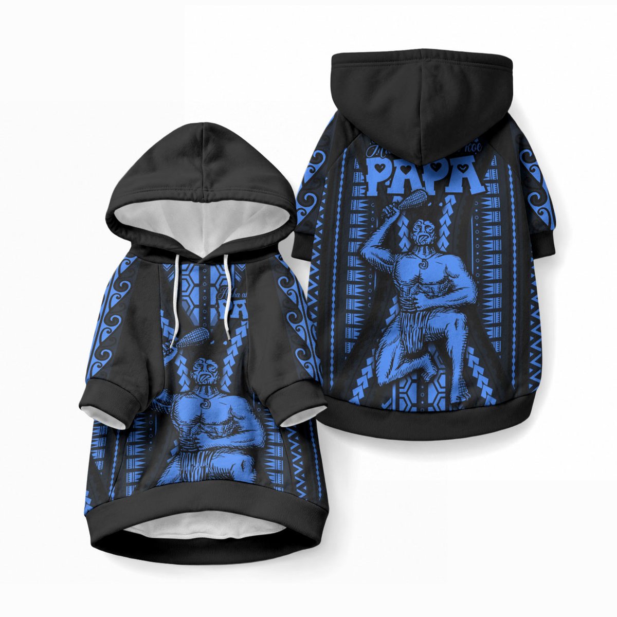 Aotearoa Father's Day Gift For Dad Pet Hoodie Aroha Ahau Ki A Koe Papa - Blue Maori Style Pattern