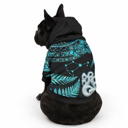 Matariki New Zealand Pet Hoodie Maori Manaia with Paua Shell - Aqua