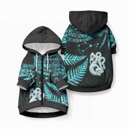 Matariki New Zealand Pet Hoodie Maori Manaia with Paua Shell - Aqua