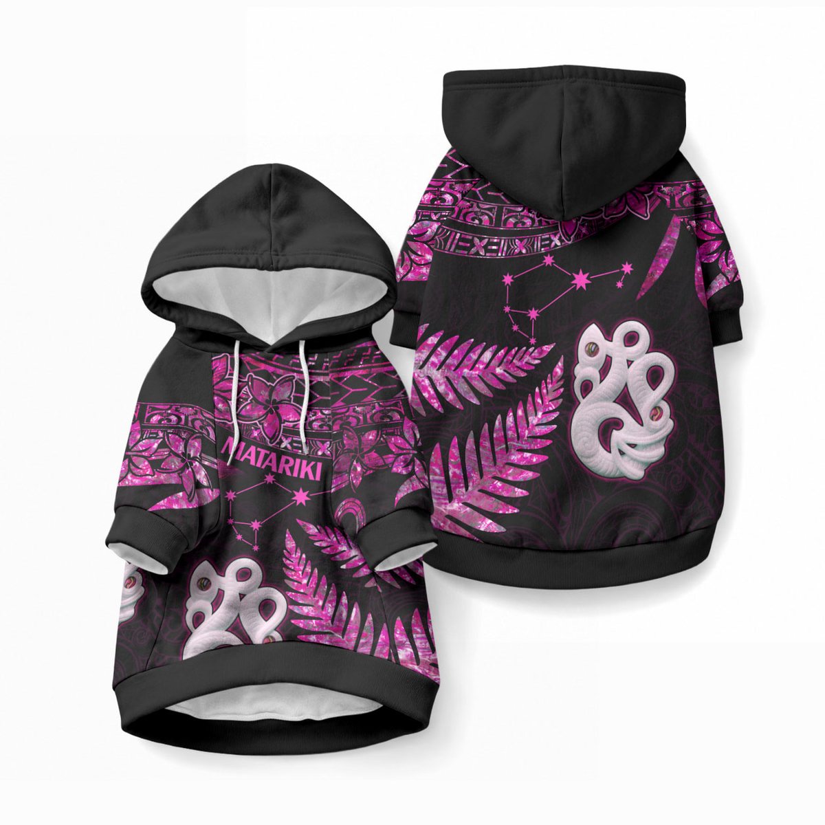 New Zealand Pet Hoodie Matariki NZ Manaia with Paua Shell - Pink
