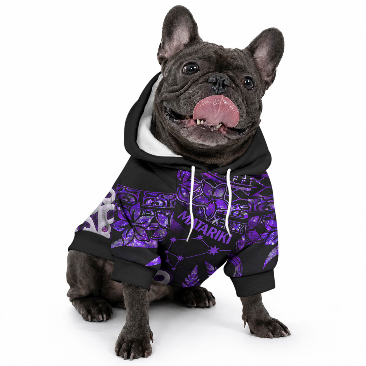 New Zealand Pet Hoodie Matariki NZ Manaia with Paua Shell - Purple