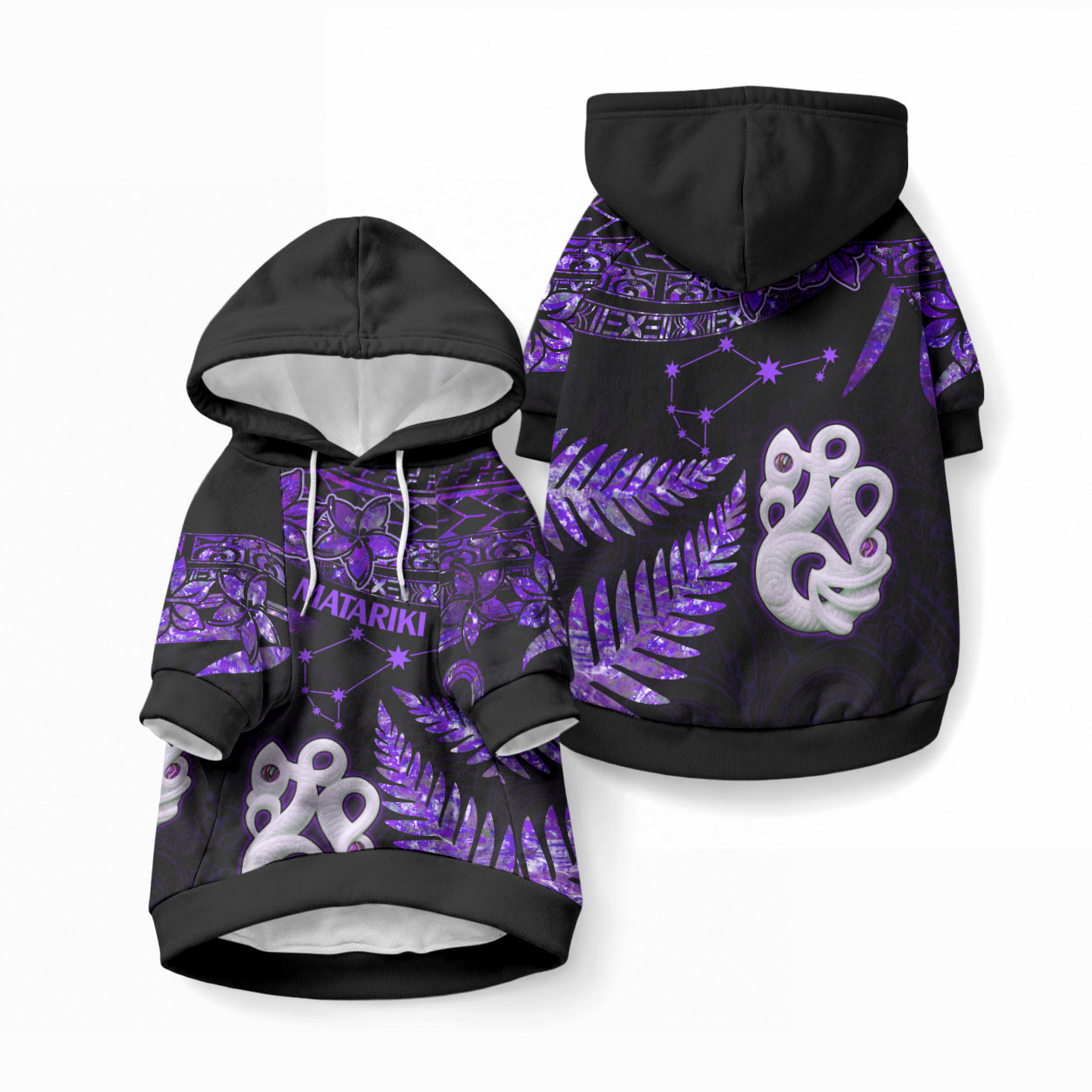 New Zealand Pet Hoodie Matariki NZ Manaia with Paua Shell - Purple