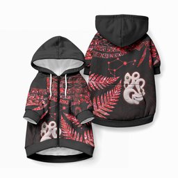 Matariki Pet Hoodie NZ New Year Manaia with Paua Shell - Red