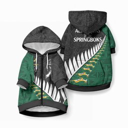 South Africa and Aotearoa Rugby Pet Hoodie Springboks Black Fern Maori Vibe