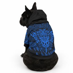 New Zealand Maori Rugby Pet Hoodie Silver Fern All Black Mix Ta Moko Blue Style