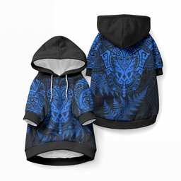 New Zealand Maori Rugby Pet Hoodie Silver Fern All Black Mix Ta Moko Blue Style