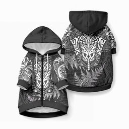 New Zealand Maori Rugby Pet Hoodie Silver Fern All Black Mix Ta Moko White Style