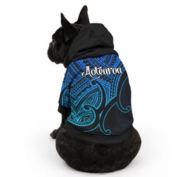Aotearoa Maori Koru Pet Hoodie Polynesian Pacific Tribal - Blue