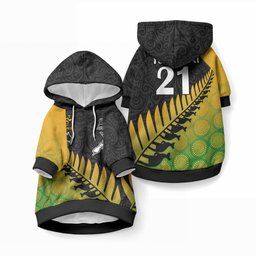 Custom Australia Wallabies and Aotearoa Rugby Pet Hoodie Kangaroo Black Fern Maori Gradient Vibe