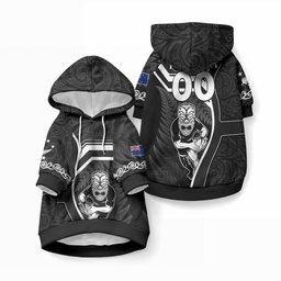 Custom New Zealand Aotearoa Rugby Pet Hoodie Black Fern Maori Tribal Sporty Style