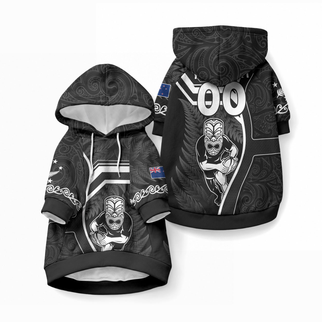 Custom New Zealand Aotearoa Rugby Pet Hoodie Black Fern Maori Tribal Sporty Style