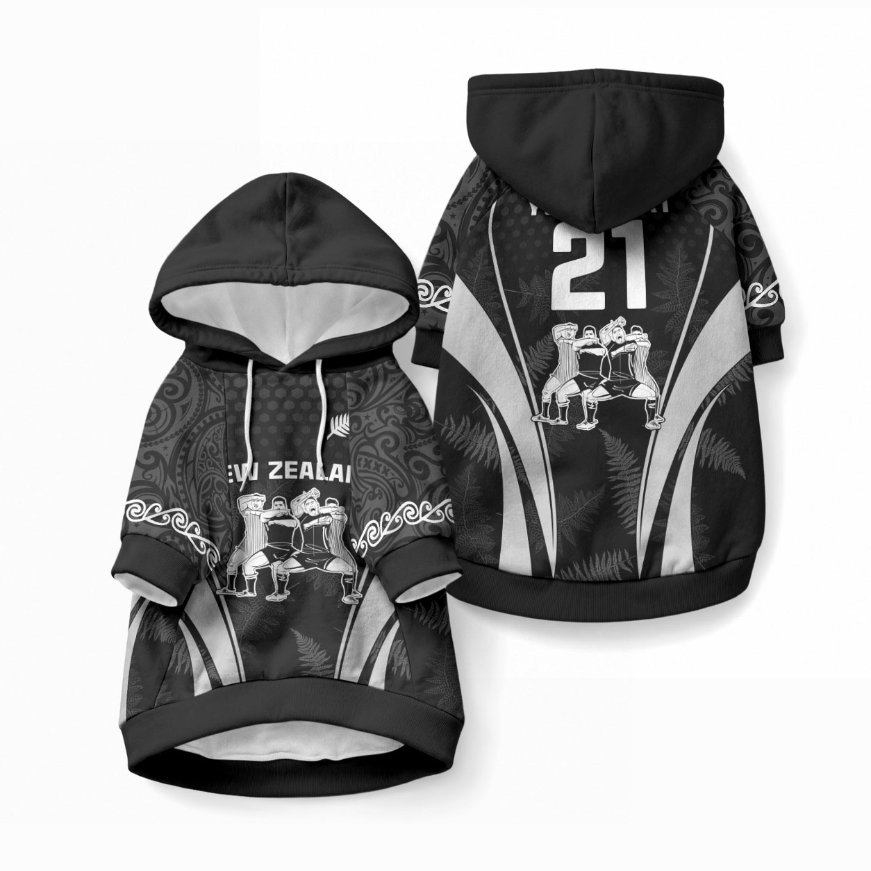 Custom New Zealand Aotearoa Rugby Pet Hoodie Haka Dance Mixed Silver Fern Sporty Style