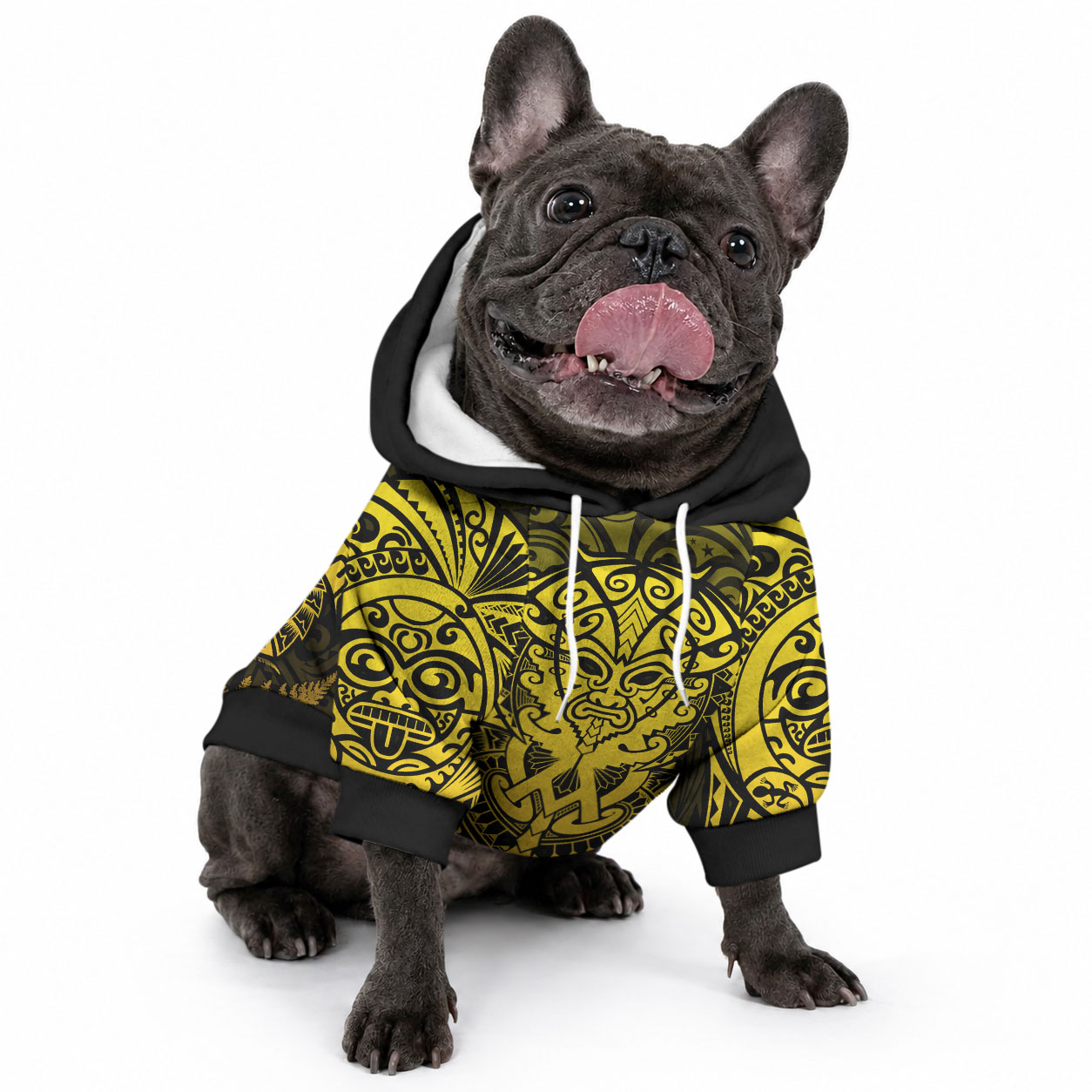 New Zealand Maori Rugby Personalised Pet Hoodie Silver Fern All Black Mix Ta Moko Gold Style