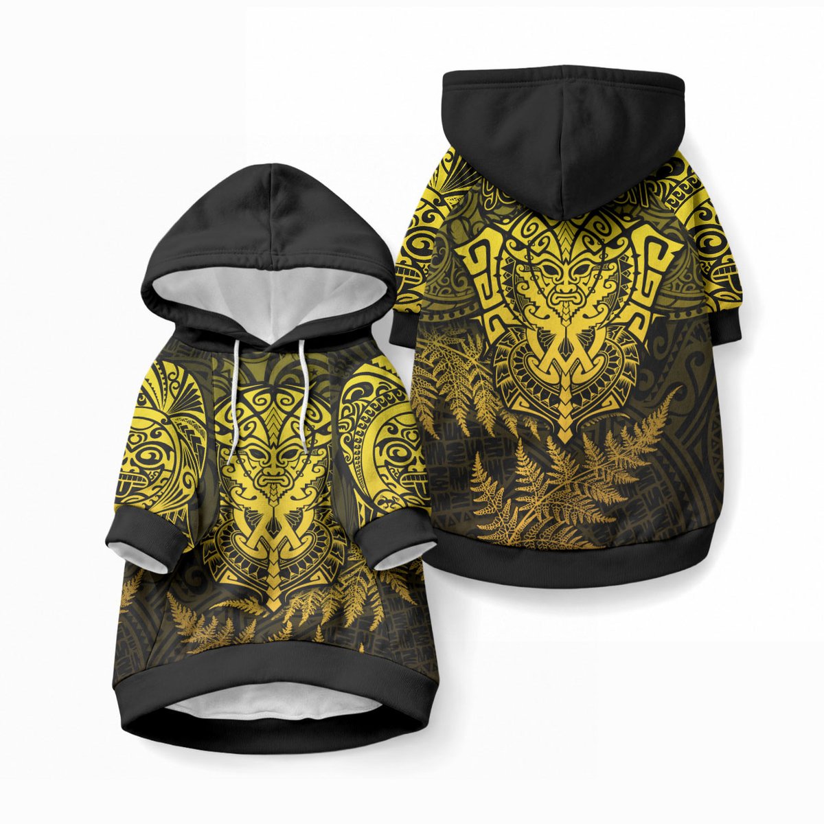New Zealand Maori Rugby Personalised Pet Hoodie Silver Fern All Black Mix Ta Moko Gold Style