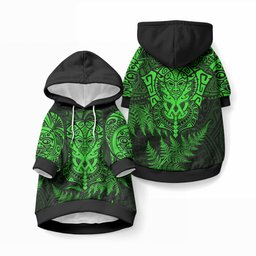 New Zealand Maori Rugby Personalised Pet Hoodie Silver Fern All Black Mix Ta Moko Green Style