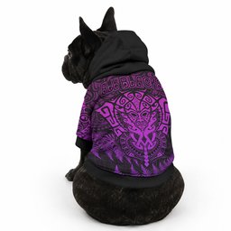 New Zealand Maori Rugby Pet Hoodie Silver Fern All Black Mix Ta Moko Purple Style