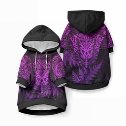 New Zealand Maori Rugby Pet Hoodie Silver Fern All Black Mix Ta Moko Purple Style