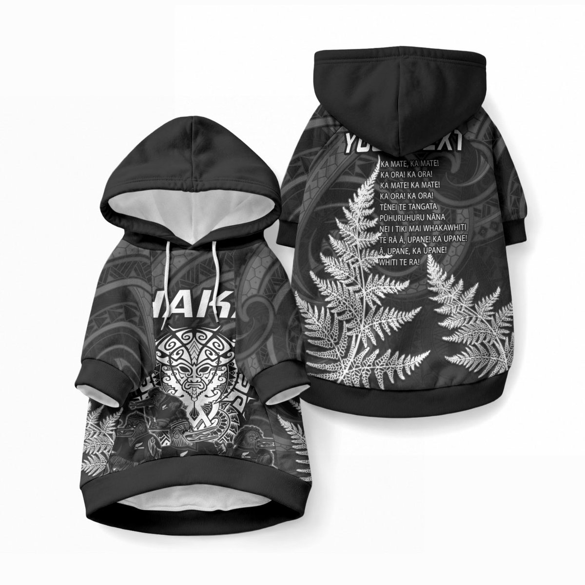 Personalised New Zealand Maori Rugby Pet Hoodie Aotearoa Ka Mate Haka All Black Mix Ta Moko White Style