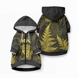 Personalised New Zealand Maori Rugby Pet Hoodie Aotearoa Ka Mate Haka All Black Mix Ta Moko Gold Style