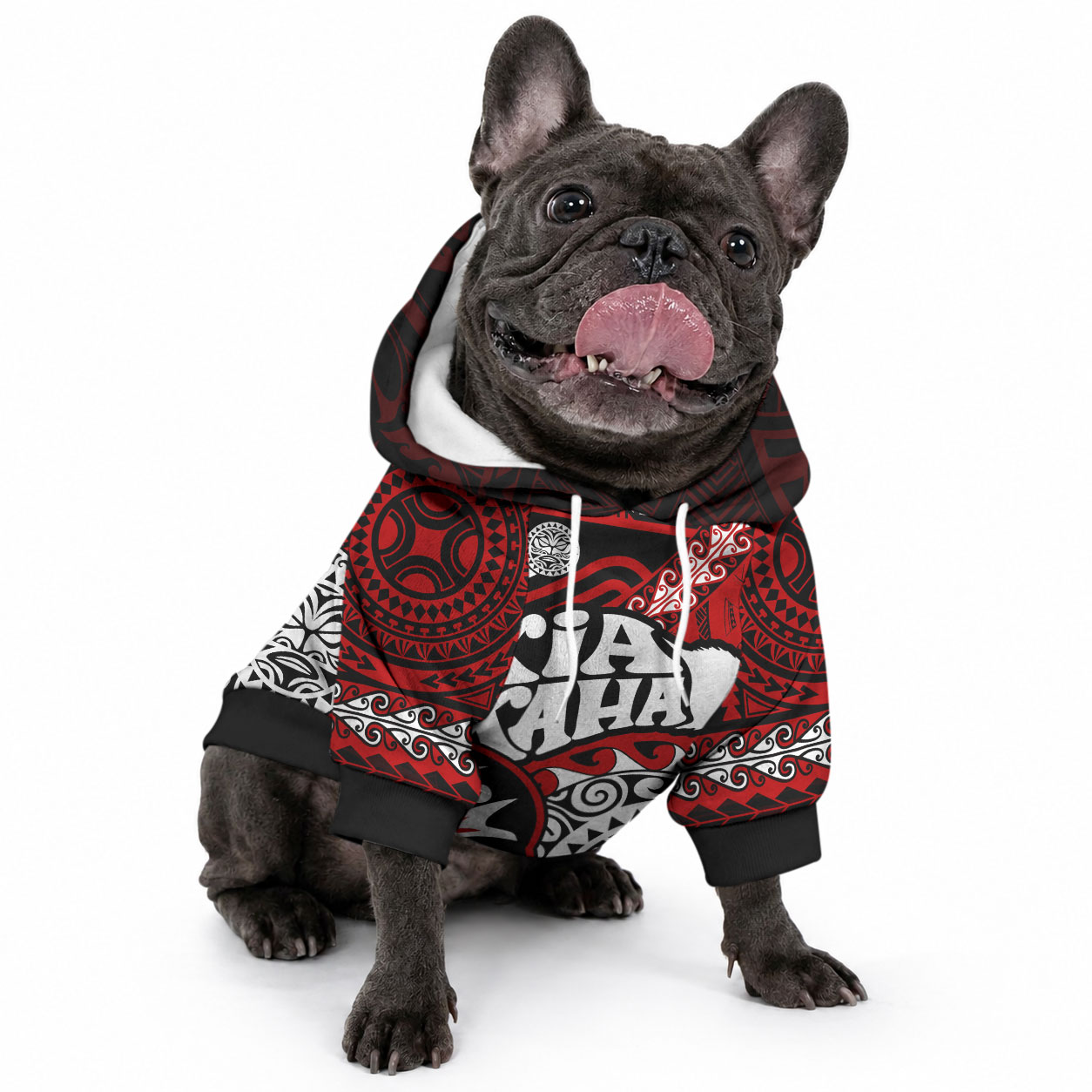 Te Reo Maori New Zealand Pet Hoodie Aotearoa Kia Haka Maori Tribal Tattoo Red Style