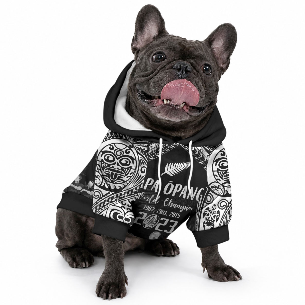 NZ Rugby Pet Hoodie Kapa Opango Maori Haka With Years of The All Black Champions