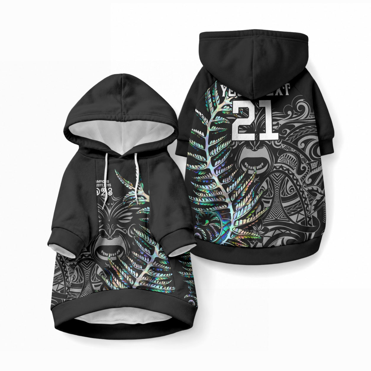 Custom New Zealand Maori Rugby Pet Hoodie NZ Black Fern Champions History With Papua Shell