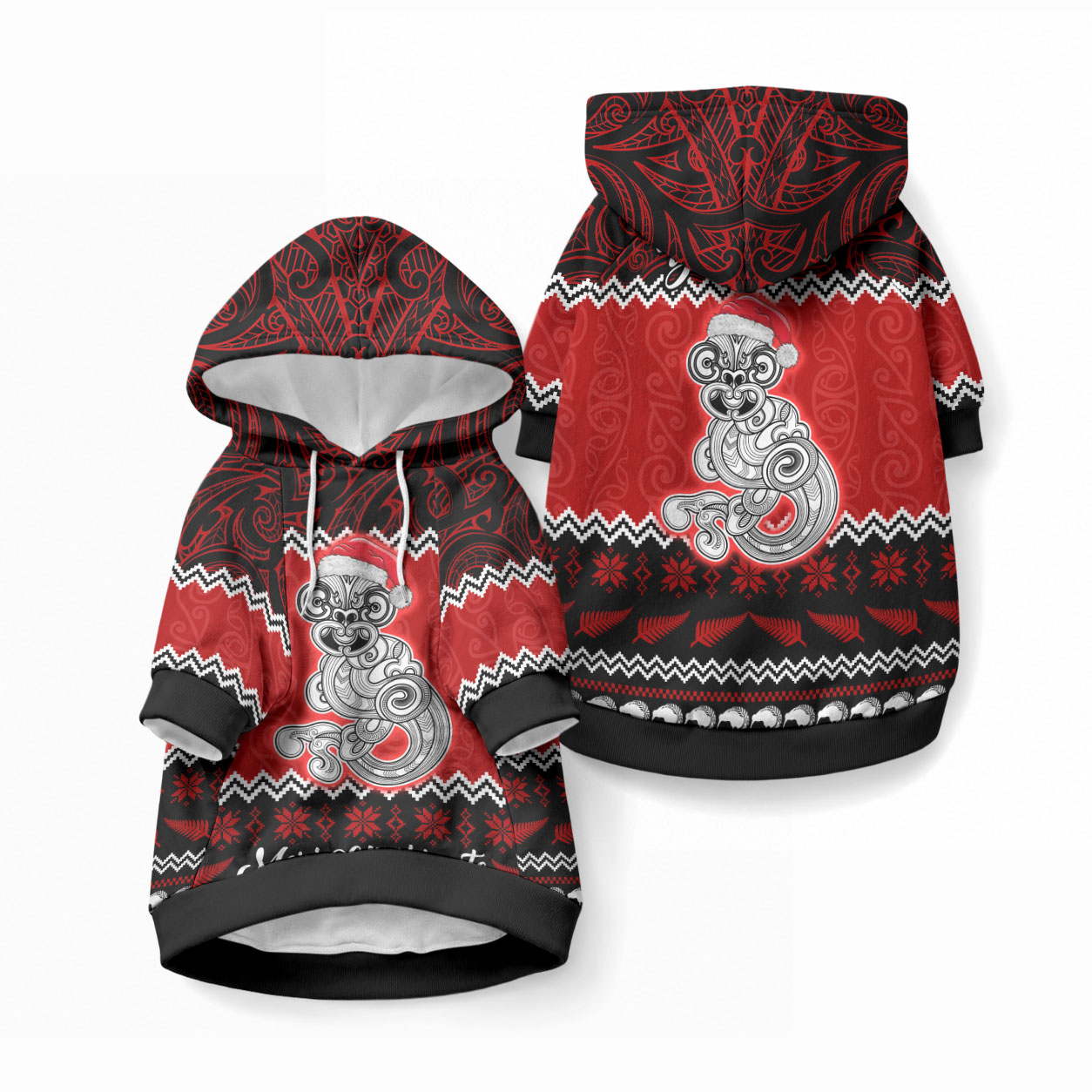 Personalised New Zealand Christmas Pet Hoodie Maori Tiki Meri Kirihimete